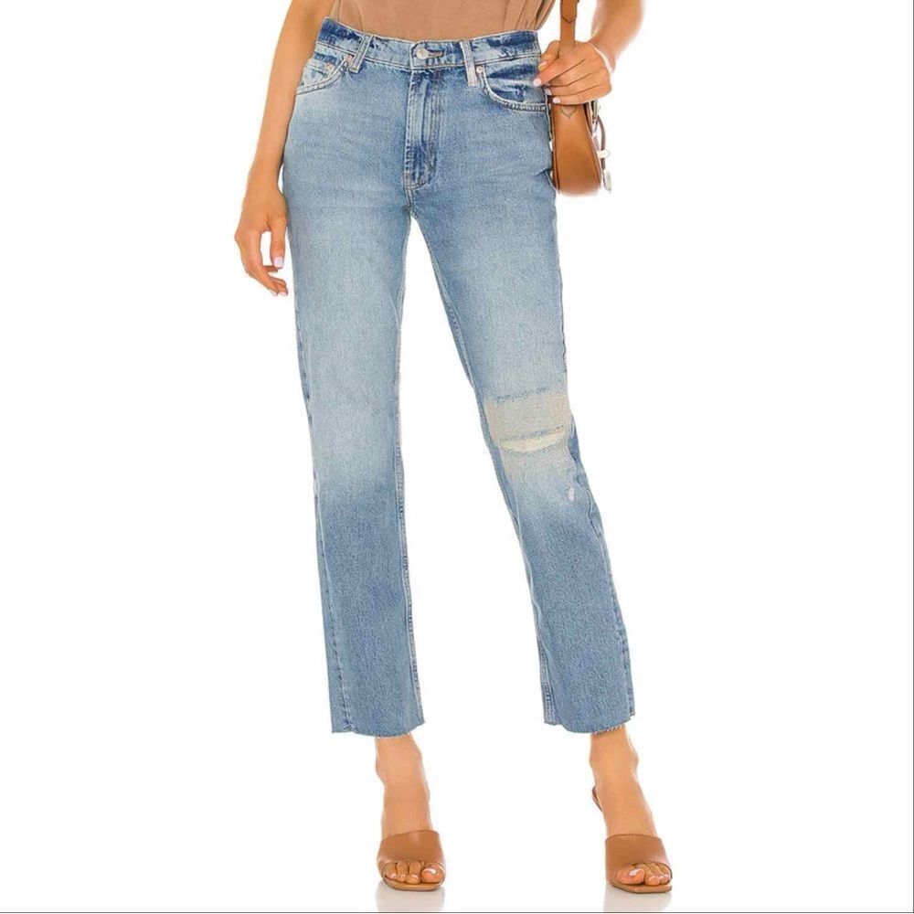 Free People We The Free Vixen Jeans 25 BluDistressed Cigarette Crop Raw Hem